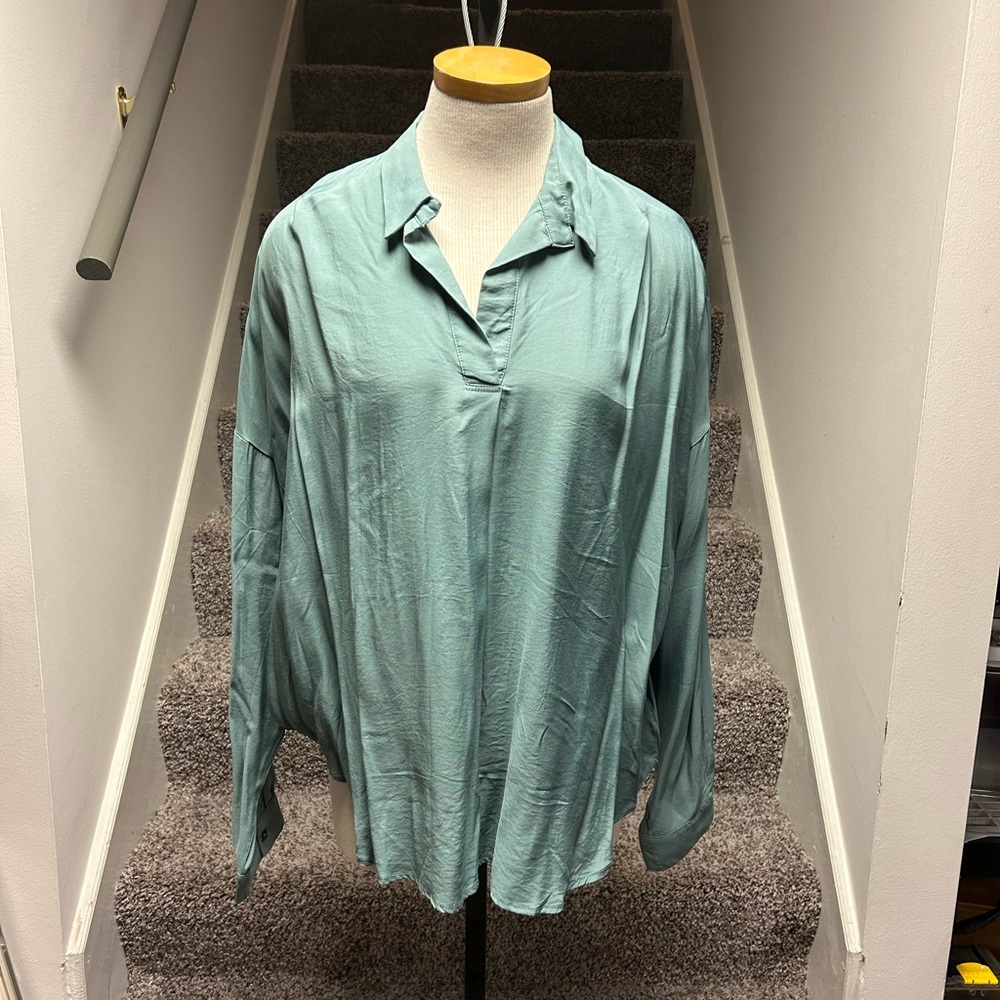 She + Sky Sage Green Long Sleeve Blouse
